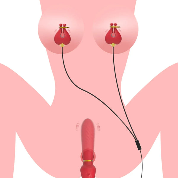 Ultimate Pleasure G-Spot Vibrator with Nipple Clamps Breast Clips Adult Goods Sex Toy for Couple Nipple Clitoral Stimulation Wired