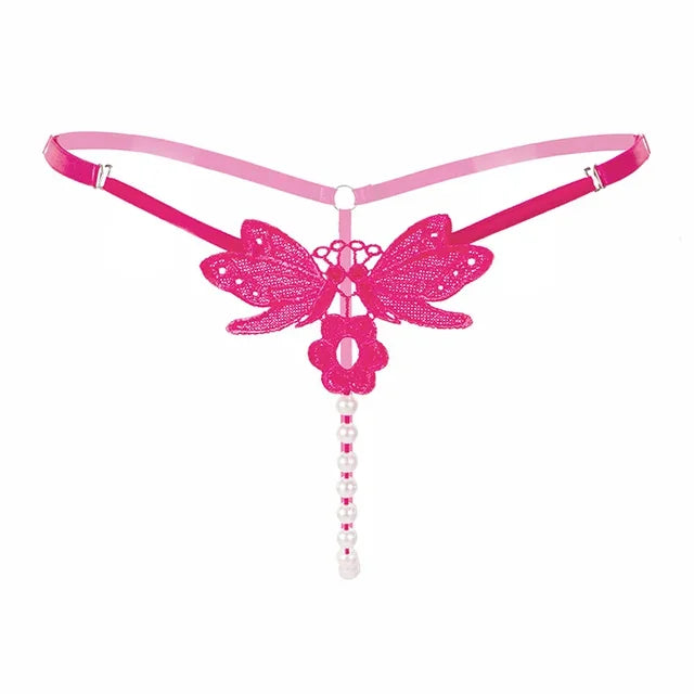 Butterfly Pearl Open-Crotch Panties – Sexy Adjustable Thong for Women Lace T-back Underwear