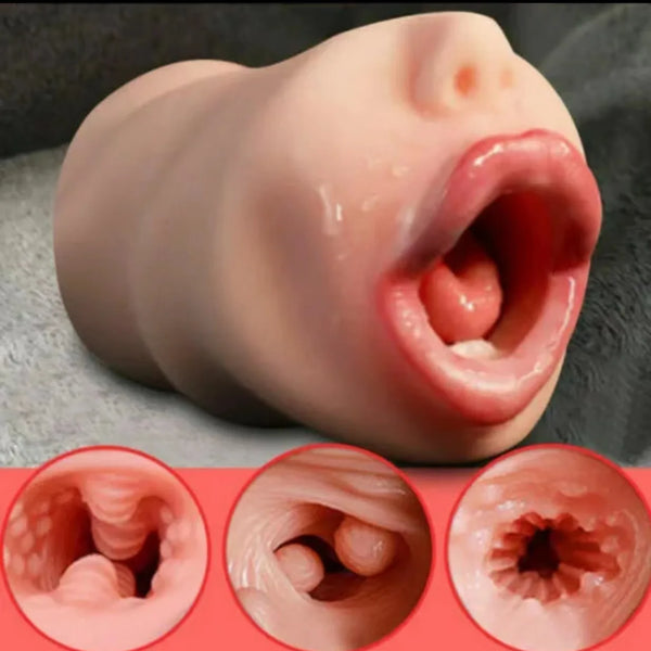 Realistic Silicone Dual-Entry Male Masturbator – Oral & Vaginal Pleasure Cup Deep Oral Masturbation Cup Dual Open Mouth Teeth Sex Toys For Men