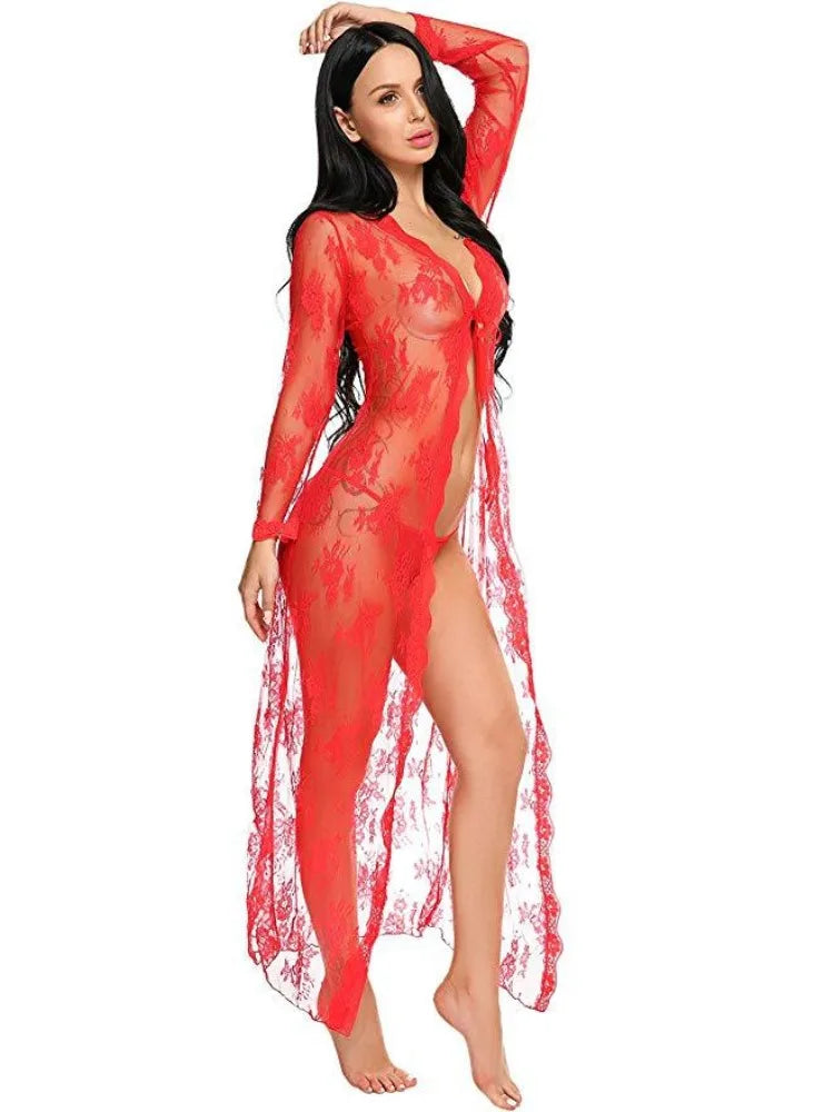 Seductive Lace Nightgown for Women – Sheer Babydoll Lingerie, Elegant Evening Wear, Erotic Ball Gown Nightdress