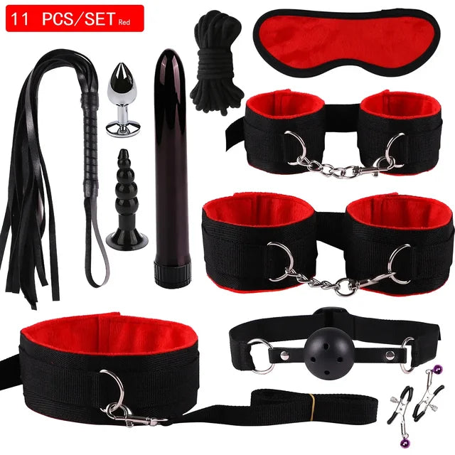 High Quality BDSM Genuine Leather Bondage Set Fetish Handcuffs Collar Gag Whip Erotic Sex Toys For Women Couples Adult Games