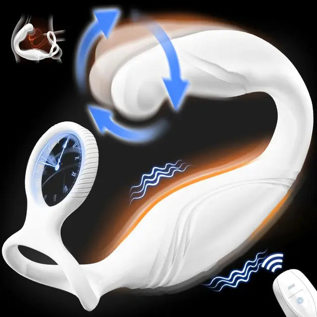 Male Anal Toy Prostate Massager Rotating Vibrating C-Shaped Perineum Stimulator Sex Toy With Penis Ring Wireless Remote Control