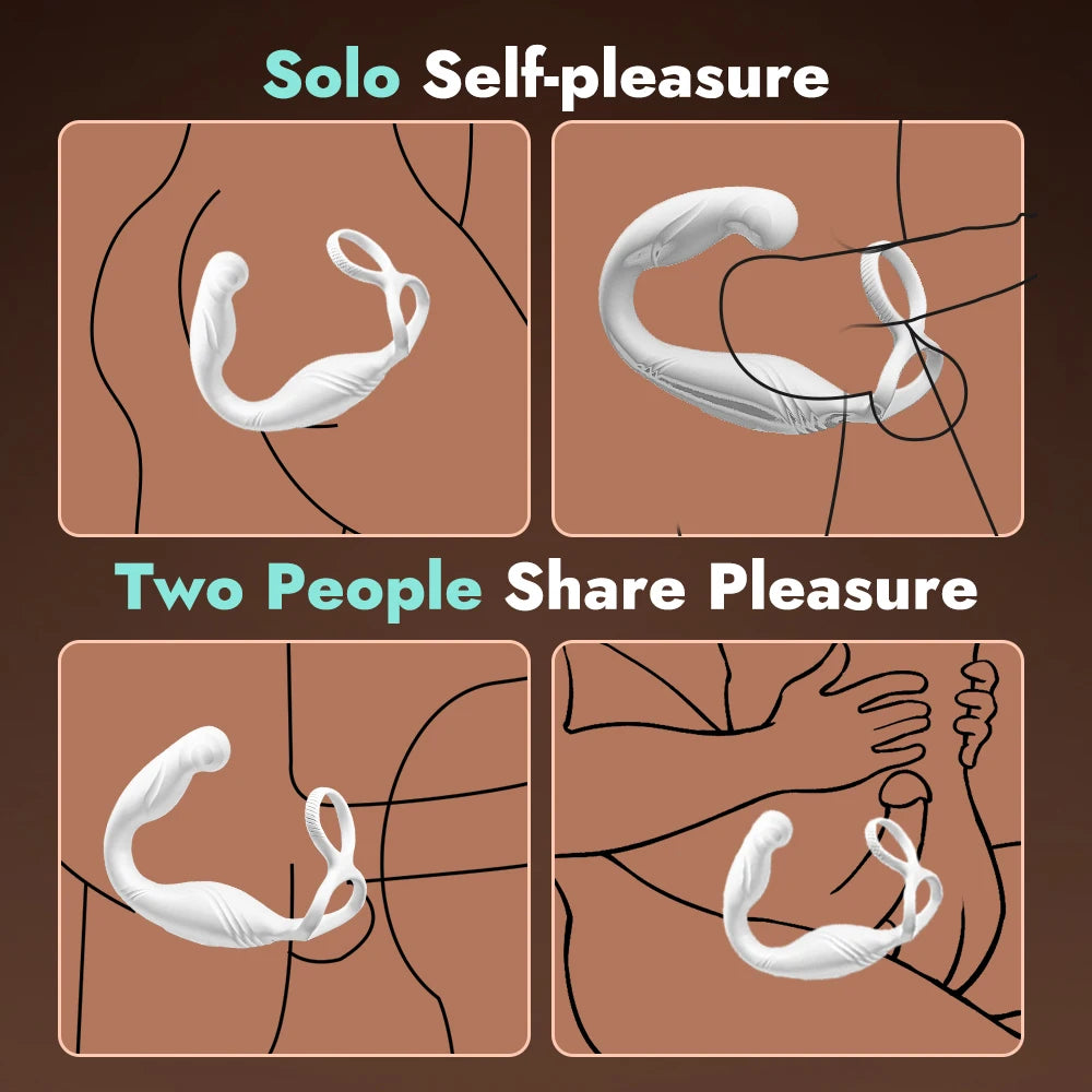 Male Anal Toy Prostate Massager Rotating Vibrating C-Shaped Perineum Stimulator Sex Toy With Penis Ring Wireless Remote Control